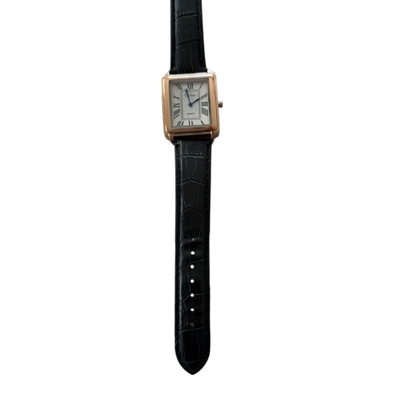 Classic Goldtone Square Quartz Watch Leather Strap - Picture 6 of 6
